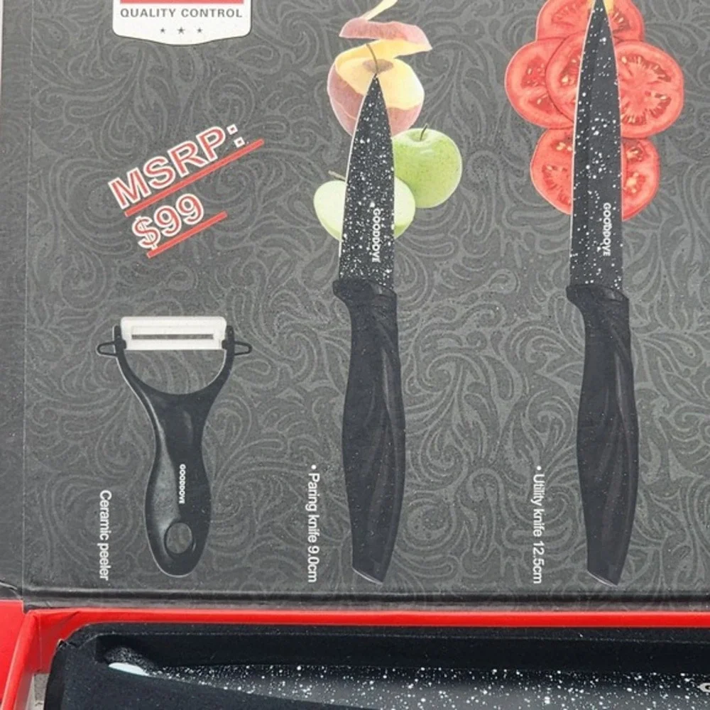 Gooddove SG-9200 Kitchen Knife Set Black 6 Piece Antibacterial‎ Swiss Gold New